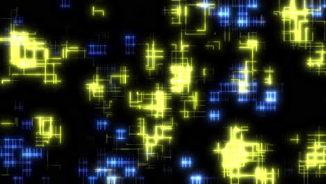 a captivating image of a grid pattern composed of glowing blue and yellow squares set against a dark backdrop, creating a mesmerizing visual effect