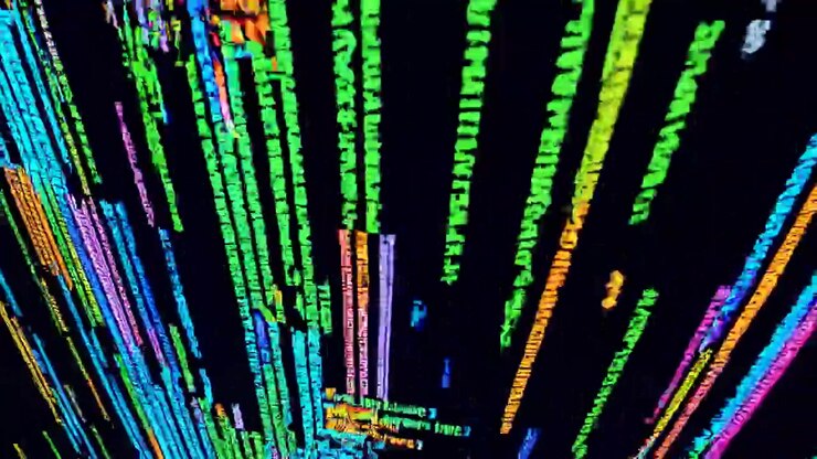 Dynamic Lines of Multicolored Code on a Dark Background