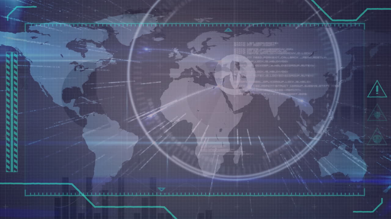 세계 지도를 가로지르는 연결 네트워크의 애니메이션