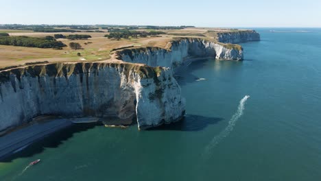 The-cliffs-of-Etretat,-France.-Seen-from-above