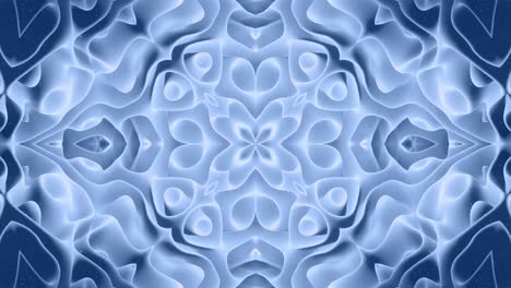 forma abstracta en 3d como una estrella o una flor, estructura simétrica de material de terciopelo azul negro intercalado con pañuelos, formas de cambios cíclicos suaves. fondo mate suave y elegante, animación suave.