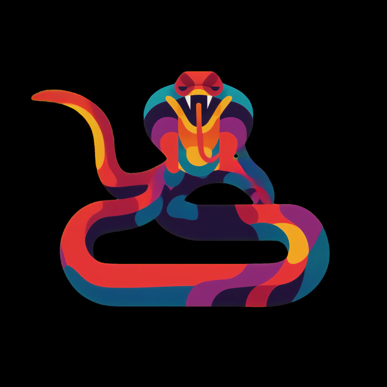 Farverig animation af en abstrakt kobra-illustration, transparent 4K-video med alfakanal