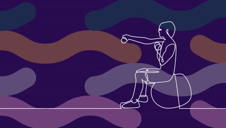animation of drawing of sportswoman exercising and shapes on beige background