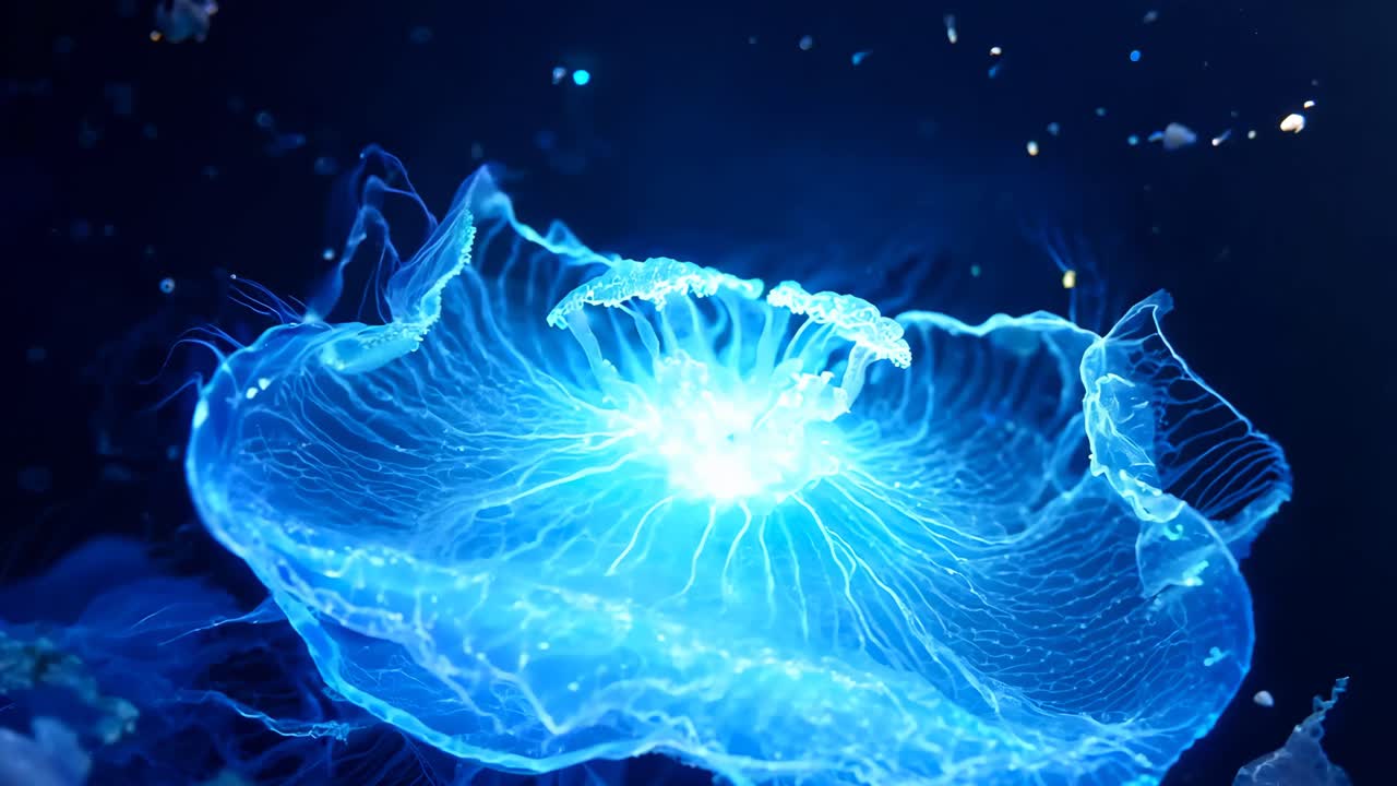 A vibrant blue and orange flower with a delicate blue stem stands out against a backdrop of blue and orange. The flower's colors are bold and eye-catching, creating a sense of energy and life