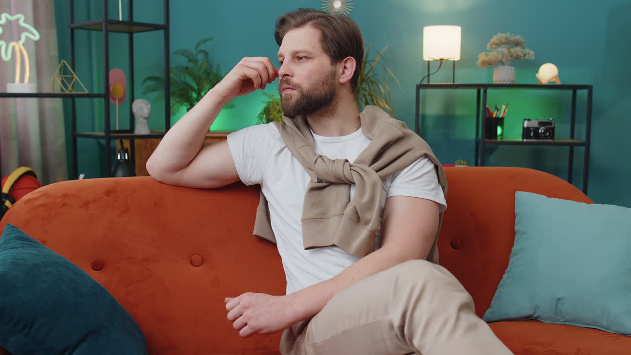 Man guy at home suffers from unfair situation problem break up depressed feeling bad burnout