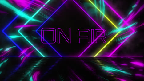 animation of on air text over moving neon shapes