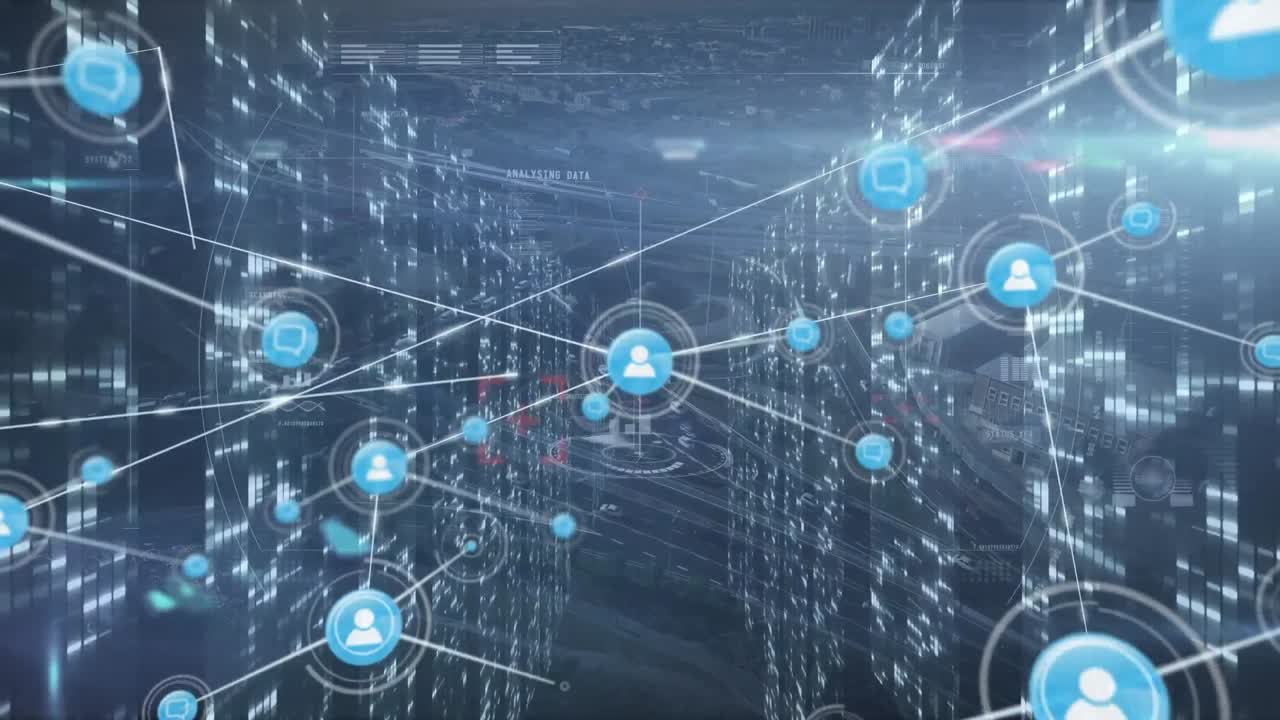 Animation of network of connections over moving columns