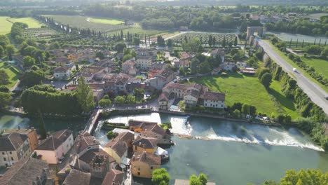 aerial view beautiful idyllic european village in italy summer sun