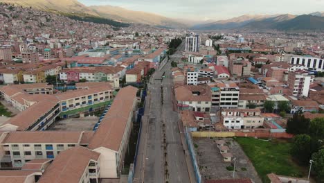 4k daytime aerial drone footage over avenida de la cultura boulevard in cusco, peru during coronavirus lockdown