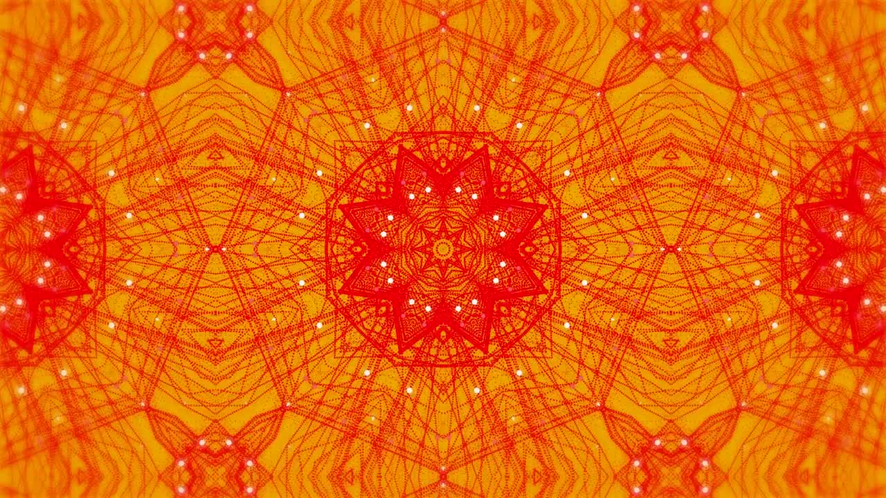 animación digital de formas caleidoscópicas rojas que se mueven en movimiento hipnótico contra un fondo amarillo