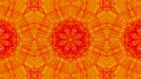 digital animation of red kaleidoscopic shapes moving in hypnotic motion against yellow background