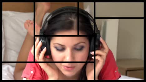montaje de 3 mujeres pacíficas escuchando música