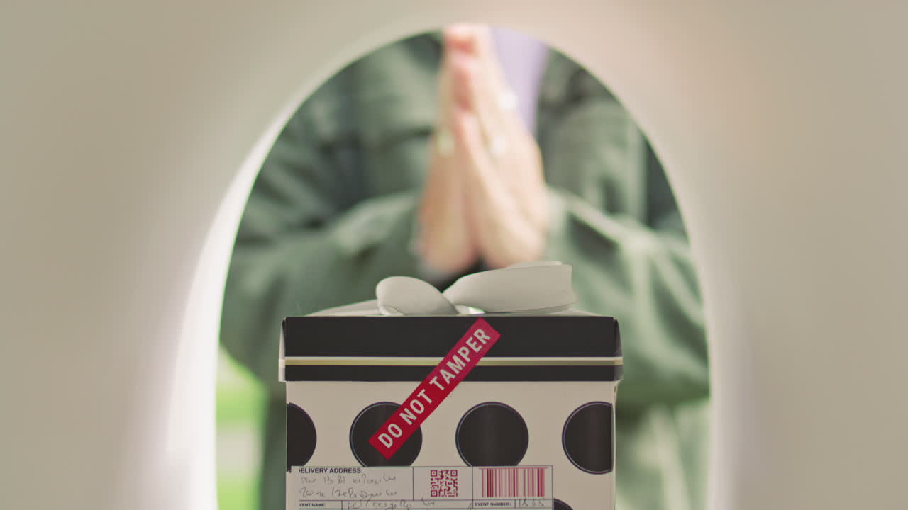 Close Up of Girl Clapping Hands after Finding Gift Box in Mailbox