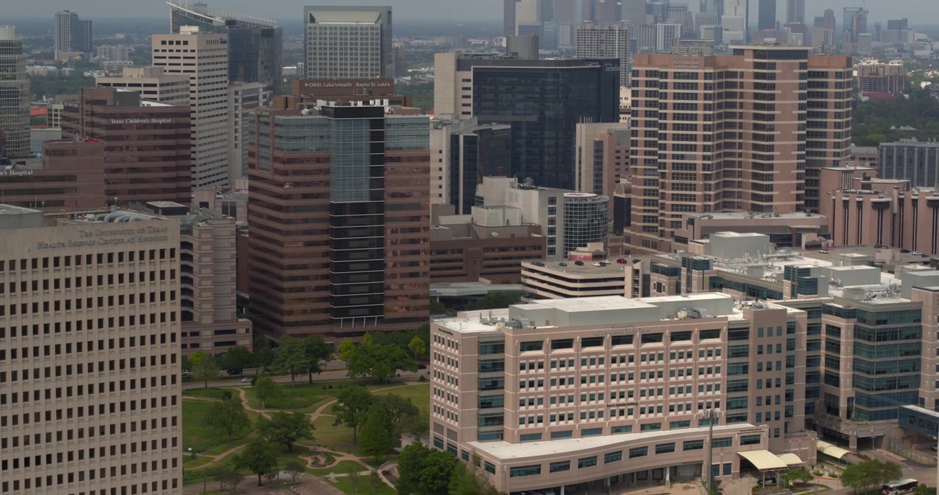 Vista de drone do Texas Medical Center em Houston