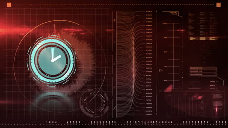 animación del reloj moviéndose sobre el procesamiento de datos en fondo negro