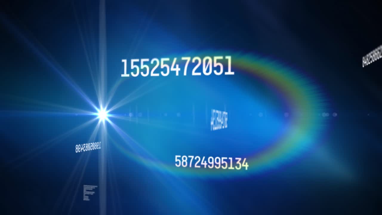 Animation of numbers changing data processing against glowing blue background