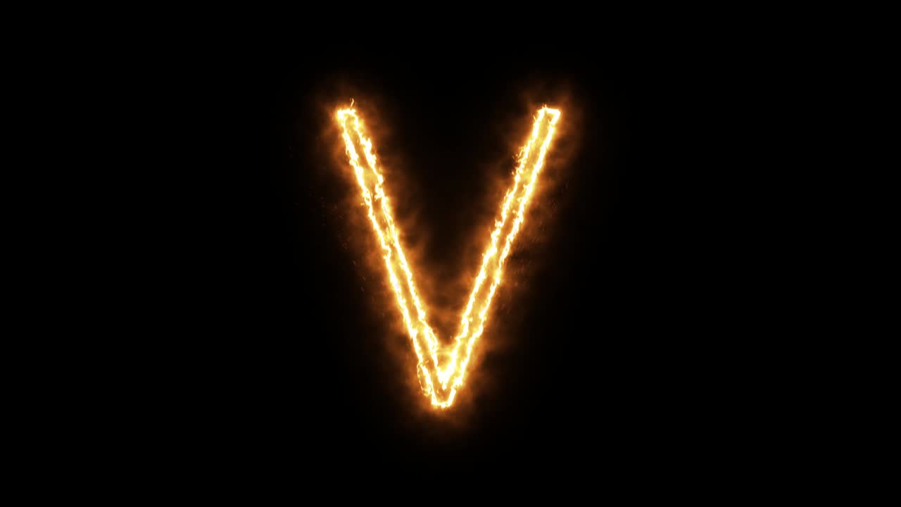 la letra "v" de la llama ardiente. fuente de quema ardiente o texto alfabético de hoguera con efecto de calor ardiente y brillante. renderización 3d.