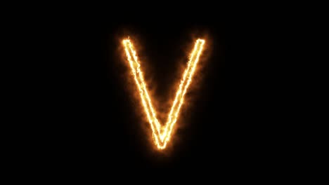 the letter "v" of burning flame. flaming burn font or bonfire alphabet text with sizzling fiery shining heat effect. 3d rendering.