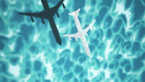 airplane flight above ocean sea water background in 3d rendering animation