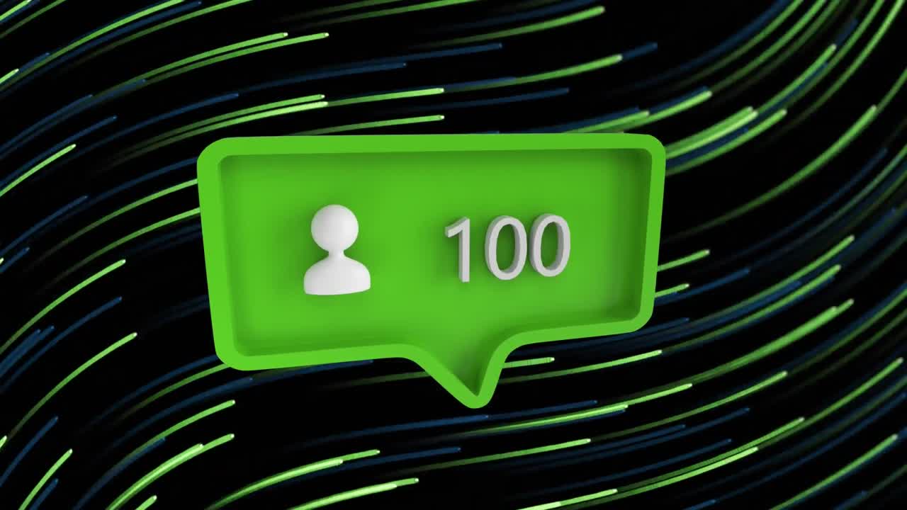 burbuja de habla con iconos de perfil con aumento contra rastros de luz que se mueven sobre fondo negro