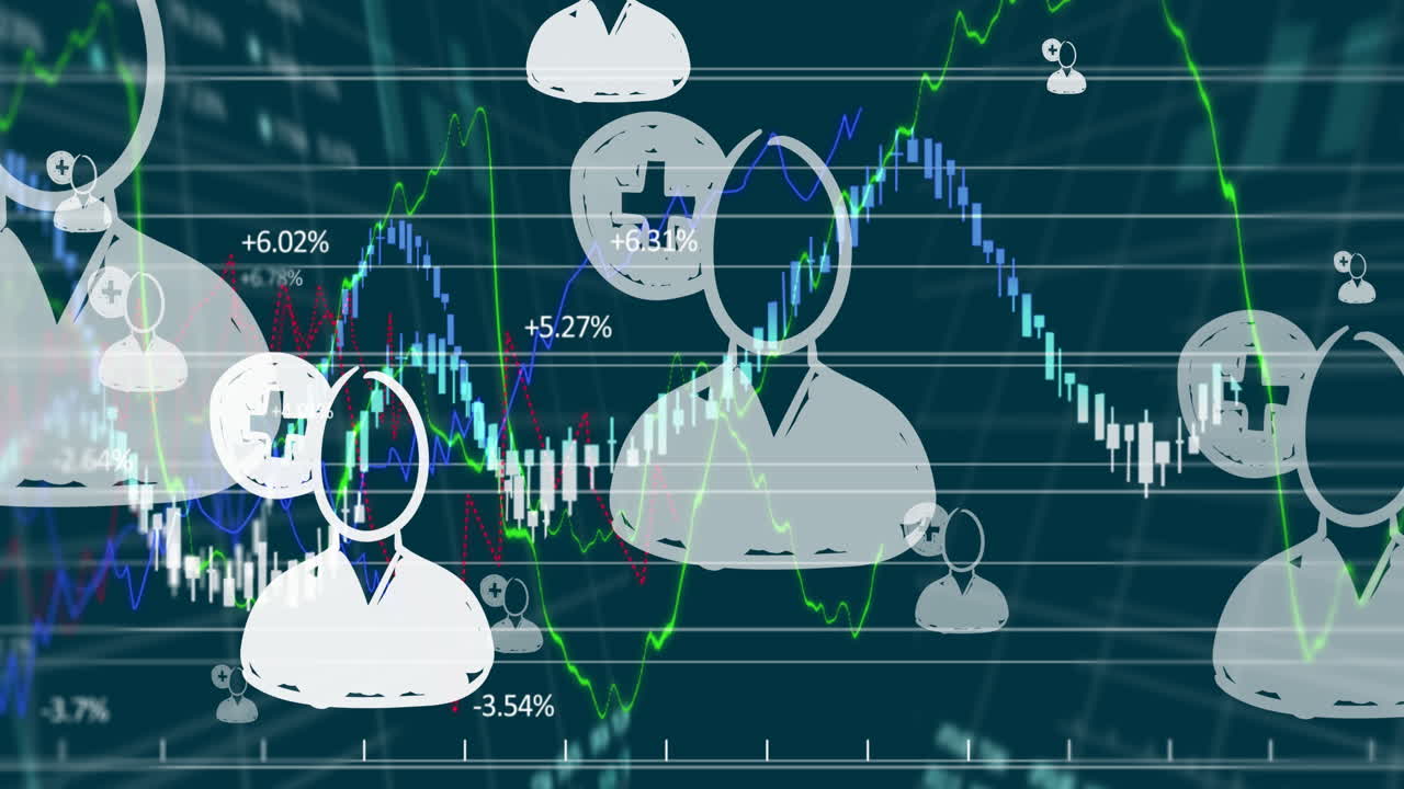 금융 데이터 처리에 대한 사람 아이콘의 애니메이션