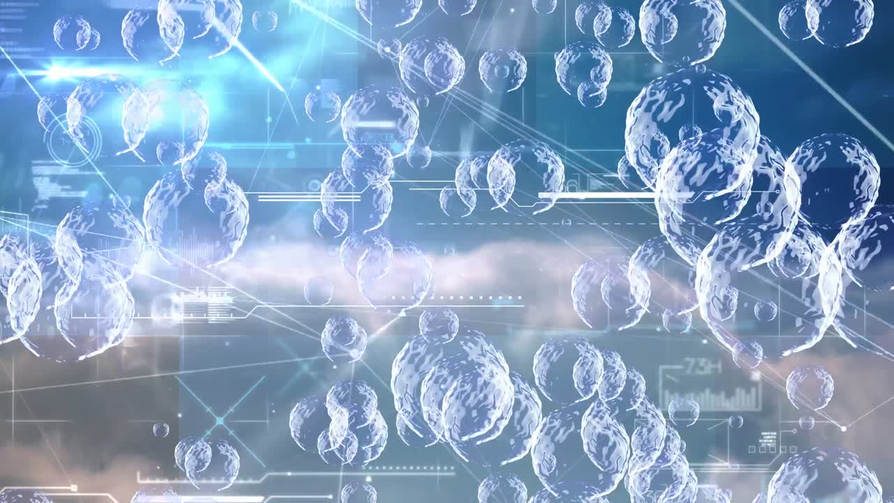 구름 위에 있는 지구의 애니메이션과 데이터 처리