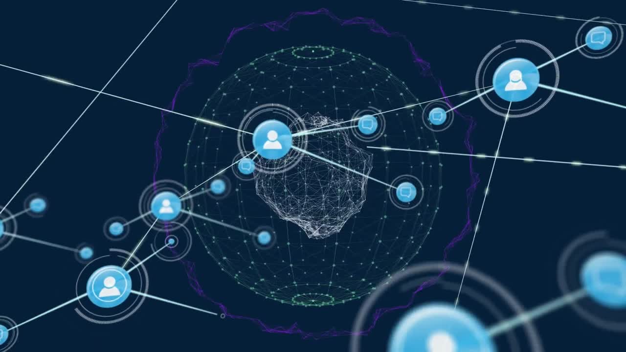 파도 위의 선과 지구를 형성하는 점에서 추상적인 패턴으로 연결된 아이콘의 애니메이션