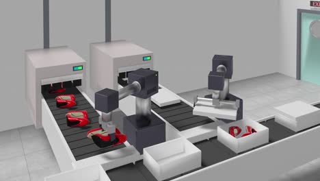 working shoes packaging conveyor - 3d animation