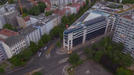 smooth aerial top view flight party executive committee city berlin, germany summer day 2023