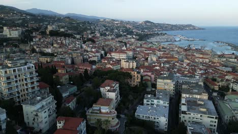 drone fly san remo's scenic mountain village, ligurian coastline italian travel