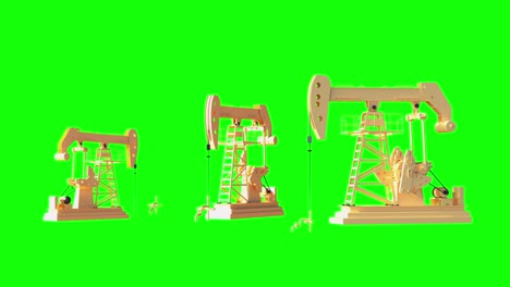 sitio de campo de petróleo, las bombas de petróleo están funcionando render bucle 3d en fondo verde