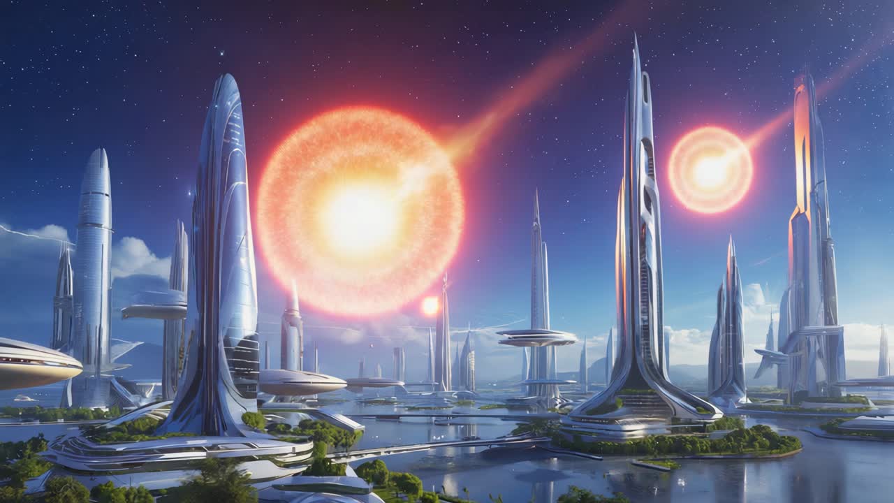 Futuristic Cityscape with Meteors