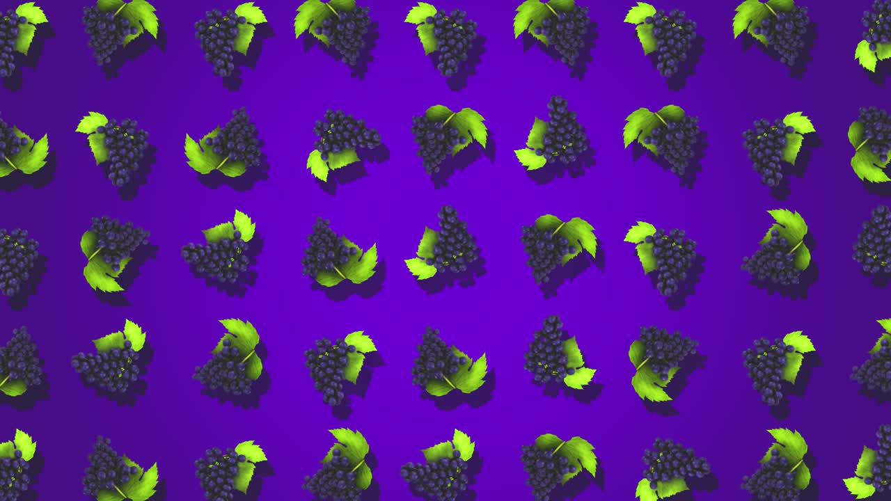 Loop continuo di uva e foglie rotanti su sfondo viola
