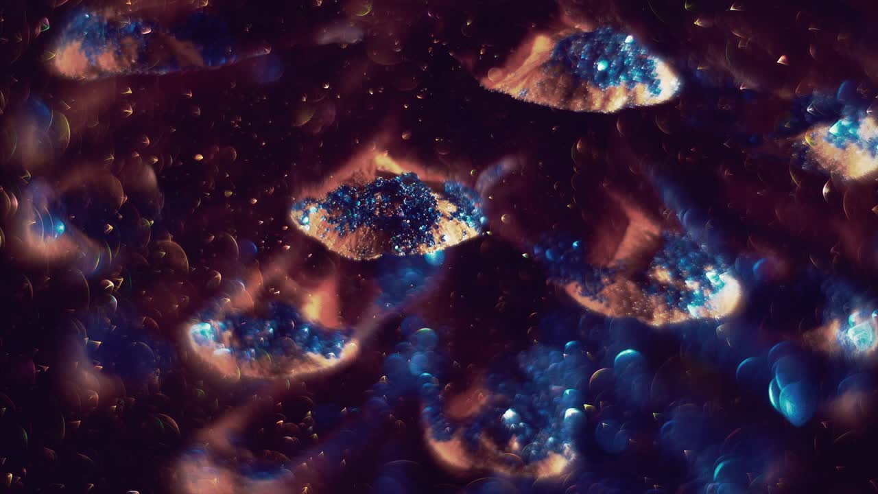 piña que parece una acumulación de islas de diamantes brillantes flotando en el espacio. bokeh pequeñas burbujas redondas girando a su alrededor.