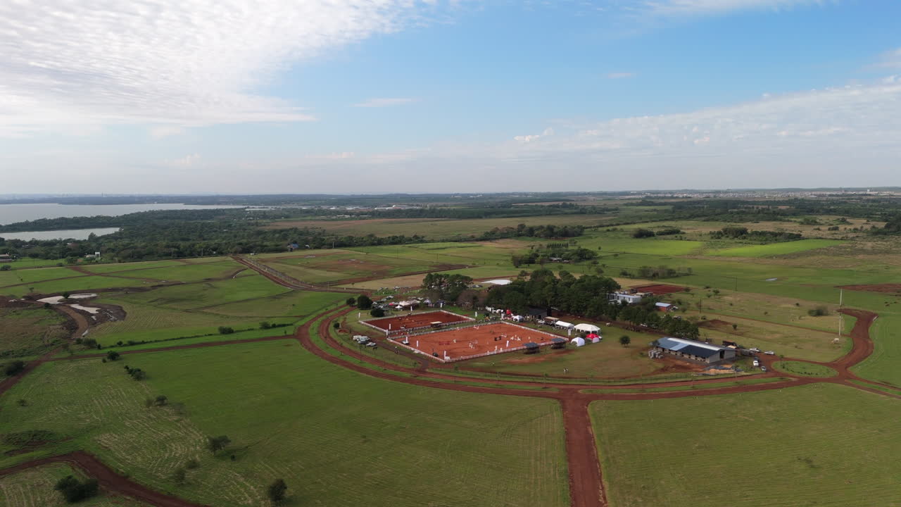Aerial View of Equestrian Training Facility in Rural Area, Horse Education Center