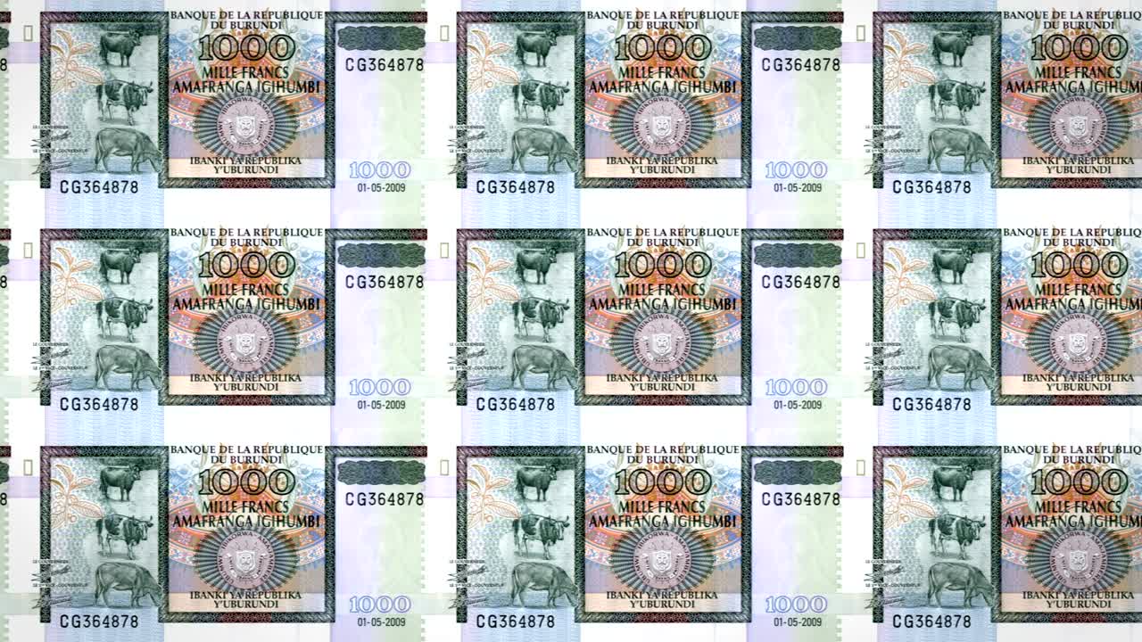 billetes de un mil francos burundianos de burundi, dinero en efectivo, bucle