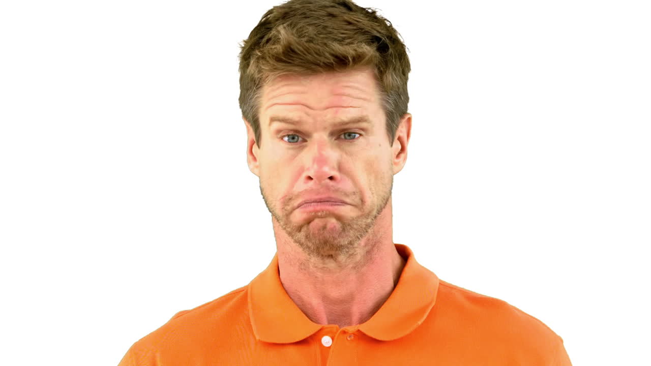 Man saying no with his head on white background