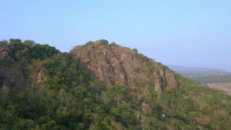 Drohnenaufnahme-Wachsender-Bäume-Auf-Dem-Vulkanberg-Vor-Blauem-Himmel-In-Indonesien