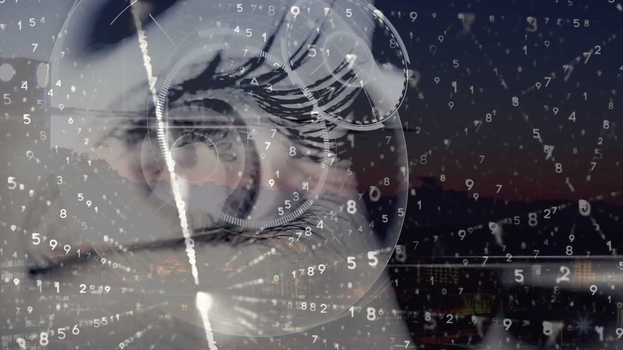 검은 바탕에 있는 여성 눈에 대한 데이터 처리의 애니메이션