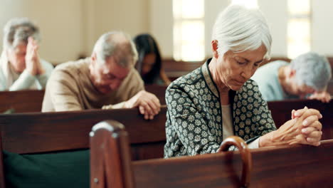 gospel, prayer or old woman in church for god