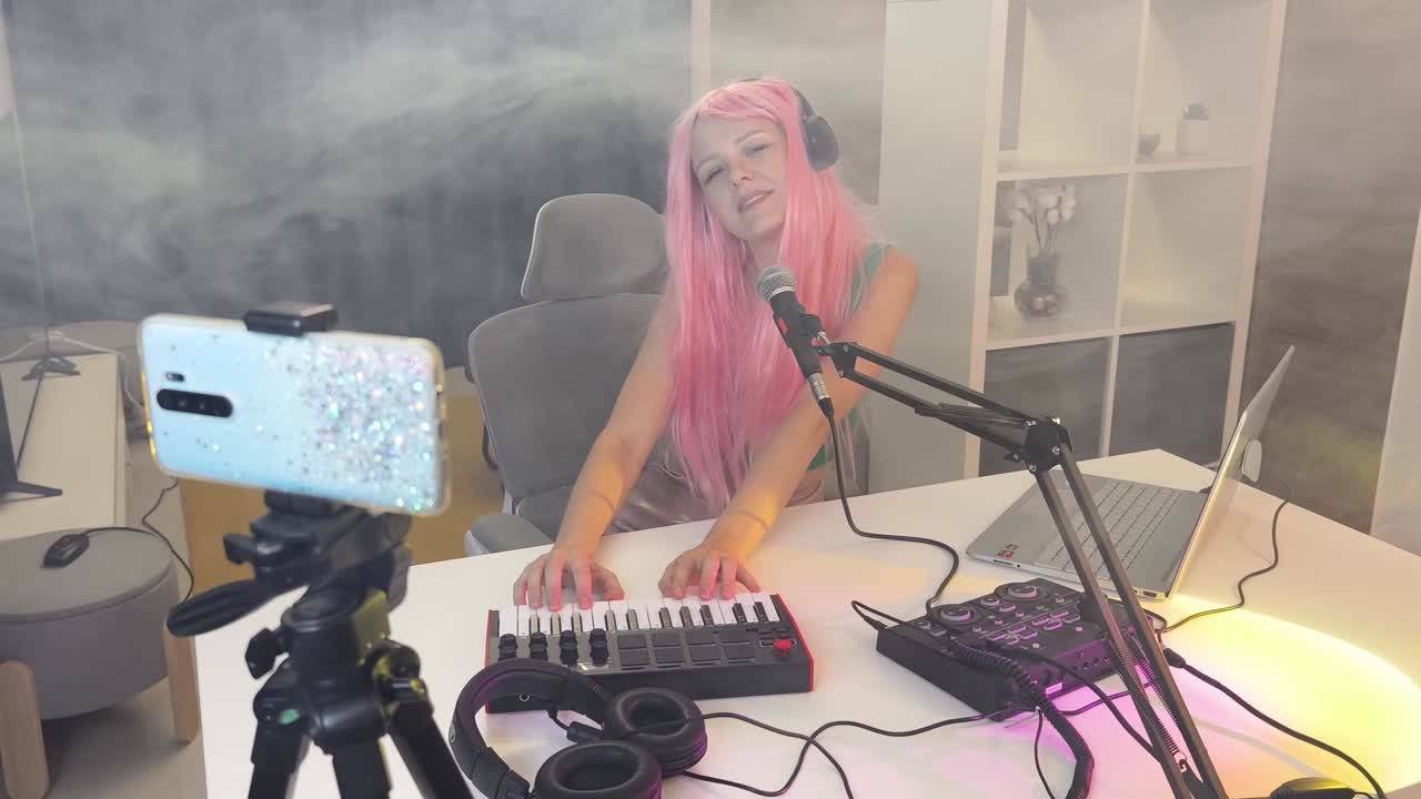 músico femenino sesión de producción de música en transmisión