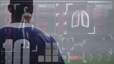 animación de la interfaz digital con el procesamiento de datos médicos sobre jugadores de rugby
