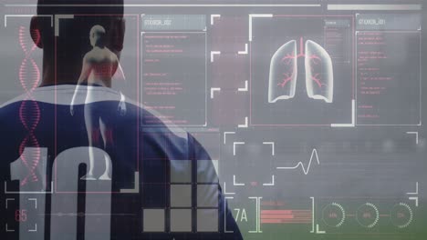 animation of digital interface with medical data processing over rugby players