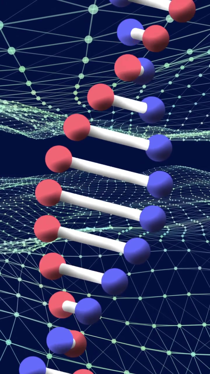 Animerad DNA-dubbelhelix och nätverksanslutningar, visualiserar vetenskaplig data