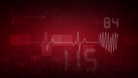 cardiogram of heart beat. abstract red background with medical indicators of heart rate. looped animation with numbers.