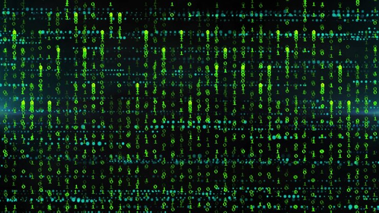 Animation of green digital code raining down on black background resembling matrix