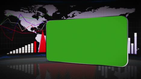 business room with green screen monitor and alpha channel, loop, 4k