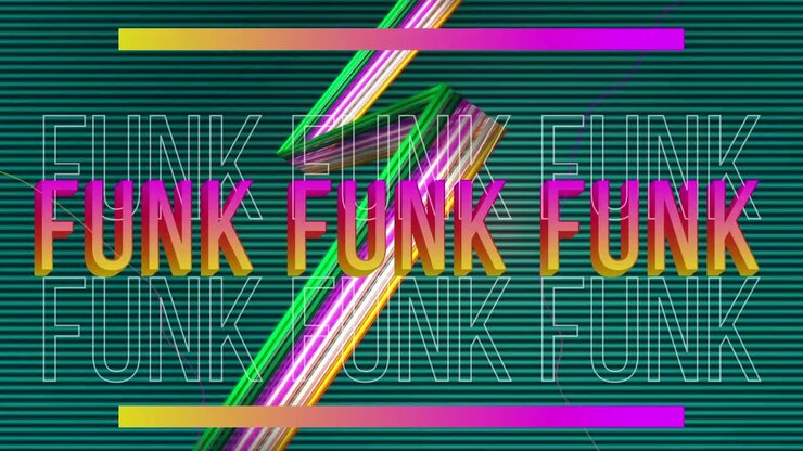 Animazione del testo "funk" su luce colorata su sfondo a strisce