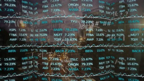 animación del procesamiento de datos y el mercado de valores sobre el paisaje urbano