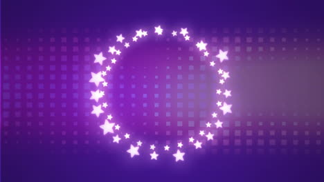 animation of stars over shapes on purple background